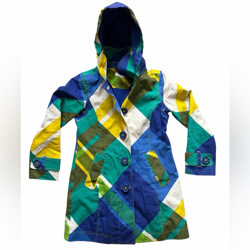 Boden Women's Hooded‎ Fleece Lined Parka Jacket Sz 2 Petite Geometric Pattern